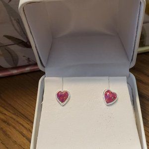 DEAL OF THE DAY $22 925 Sterling Silver Carmine Opal Heart stud earrings